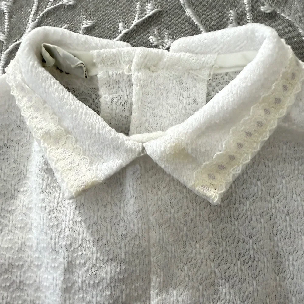 Fawn Togs Vintage White Textured‎ Knit Short Sleeve Romper Lace Trim Size S